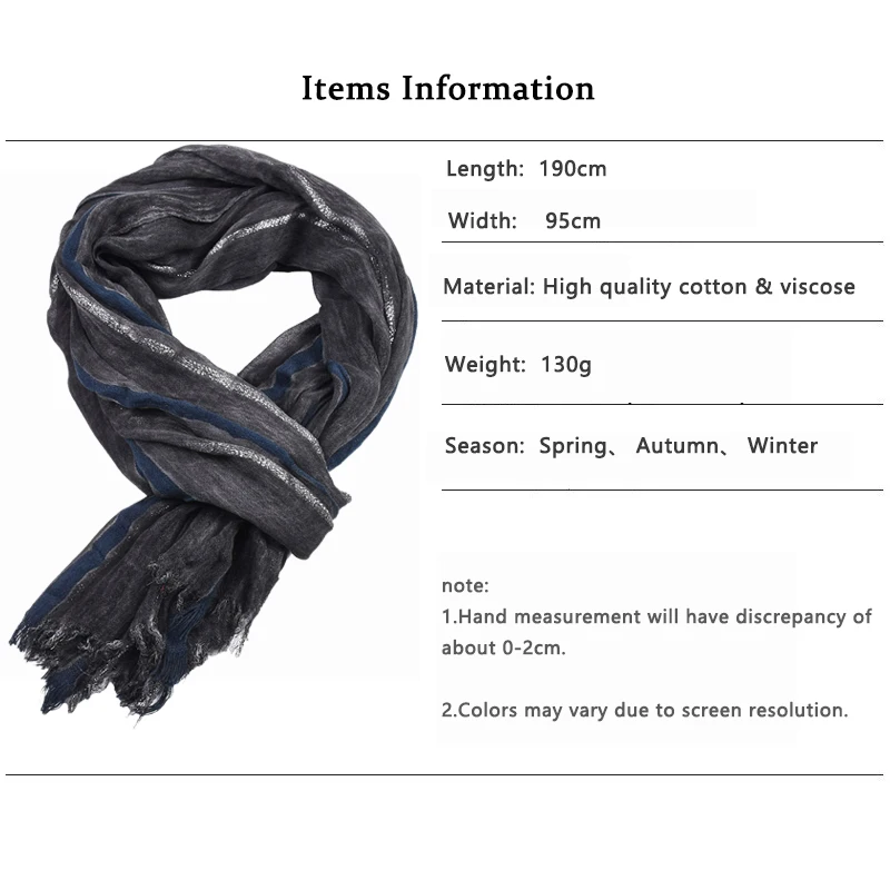 190 см* 95 см, мужские шарфы, хлопок, лен, в полоску, Одноцветный, длинный шарф, обтягивающий, мягкий, теплый, шаль, весна, осень, зима, обтягивающий, тканый, морщин