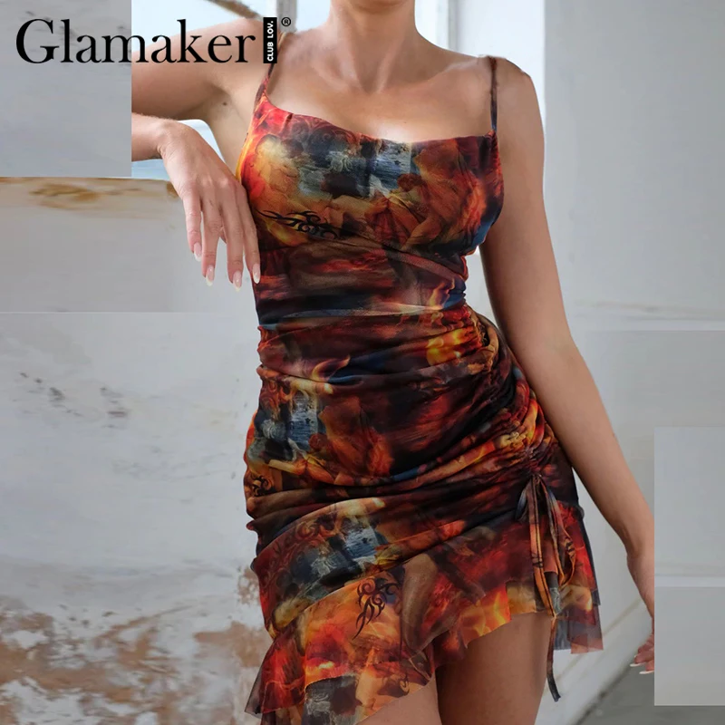 Glamaker сексуальное Сетчатое короткое платье с хомутом 2020 женское летнее