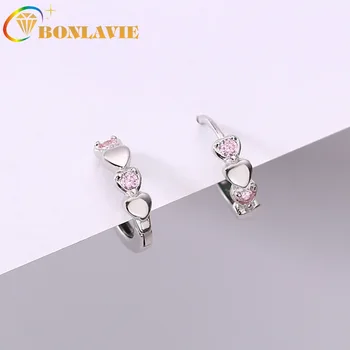 

BONLAVIE 925 Sterling Silver Ear Clip Simple Lovely Geometric Heart Short Ear Stud Ear Ring