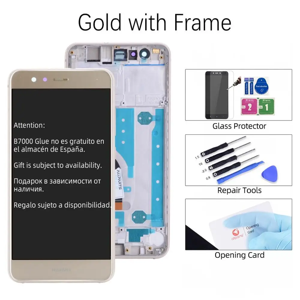 Gold with Frame Исплей для HUAWEI P10 Lite Display LCD в сборе с тачскрином на рамке 5.2'' черный синий белый золото порошок Nova Lite lx1 lx2 WAS-LX1 - Цвет: Gold with Frame