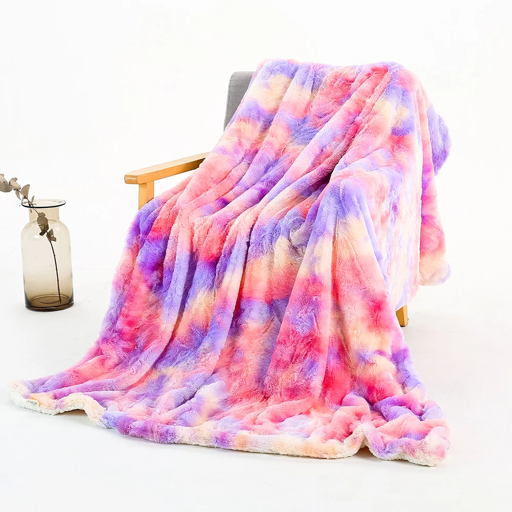 Ombre Shaggy Blanket Bed Sofa Faux Fur Unicorn Rainbow Crystal Velvet Plush Soft Blanket Bedding Decor Double-Layer Baby Blanket
