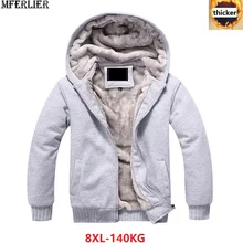 Зимние мужские флисовые плотные толстовки, теплое пальто, куртки с капюшоном, большие размеры 6XL 7XL 8XL, Черный свитшот на молнии, красный 58