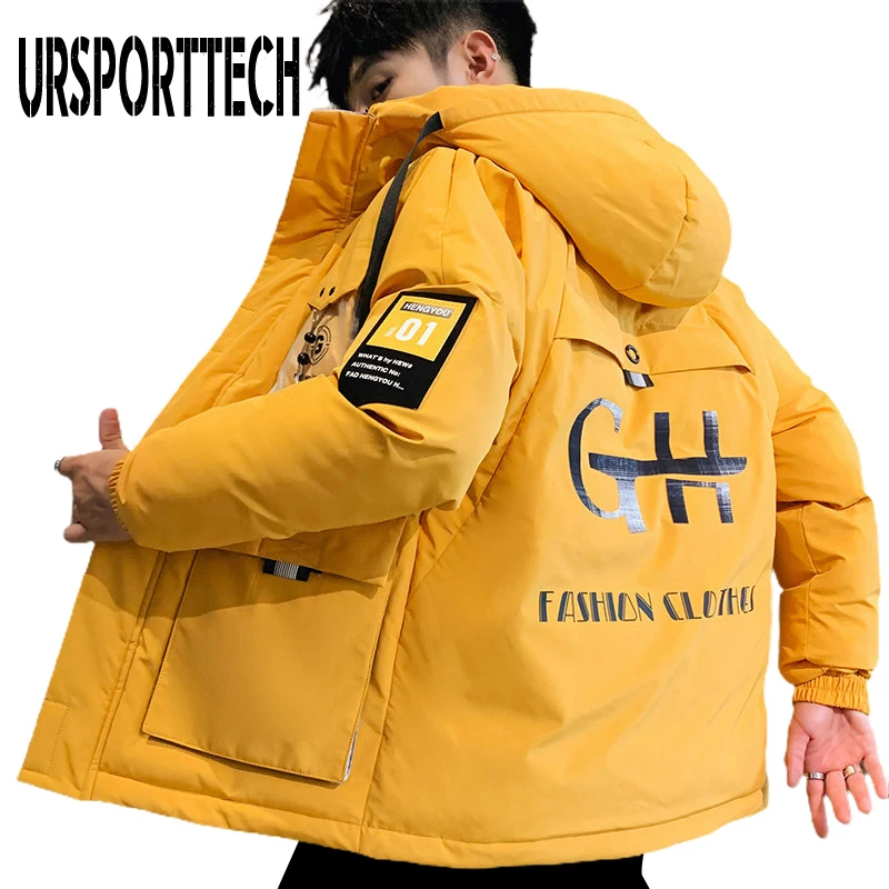 

URSPORTTECH Winter Jacket Men Parkas Korean Fashion Thick Warm Hooded Cotton-padded Jackets Male Clothing Slim Down Cotton Coats