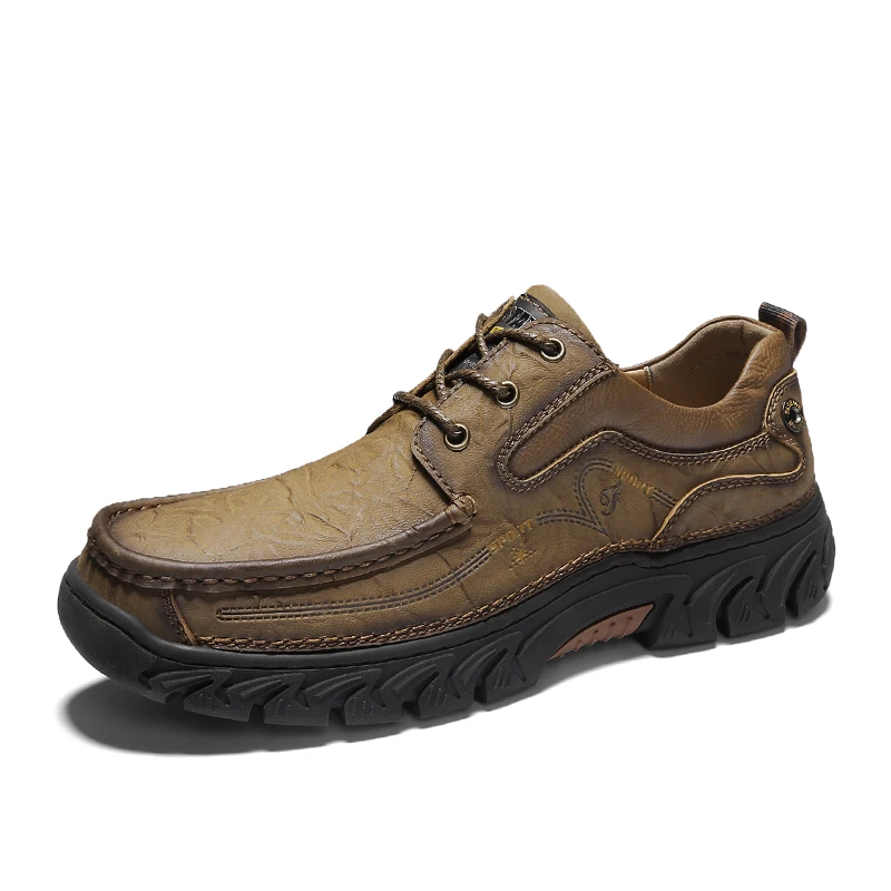 

2020 High Quality Genuine Leather Men's Shoes Outdoor Anti-collision Toe Cap Mens Hiking Shoes Middle Aged Business Formal Shoes
