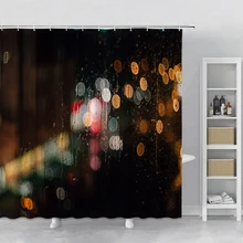 

Drops Of Water Shower Curtain Fabric Night Raindrops Orange Shade Washable Bathroom Curtains Home Bath Decor Screen Cloth Hook