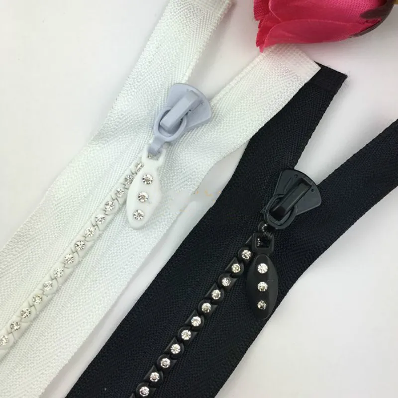 

6 PCS/LOT Decorative Diamond RHINESTONE Zipper white/ black Open End FOR FUR Coat jacket dress SEWING ACCESSORIES