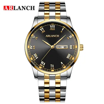 

ARLANCH Herren Uhren Stainless Steel Men Watch 3bar Waterproof DoubleCalendar Non-Mechanical Week Alloy Quartz Wristwatches Gift