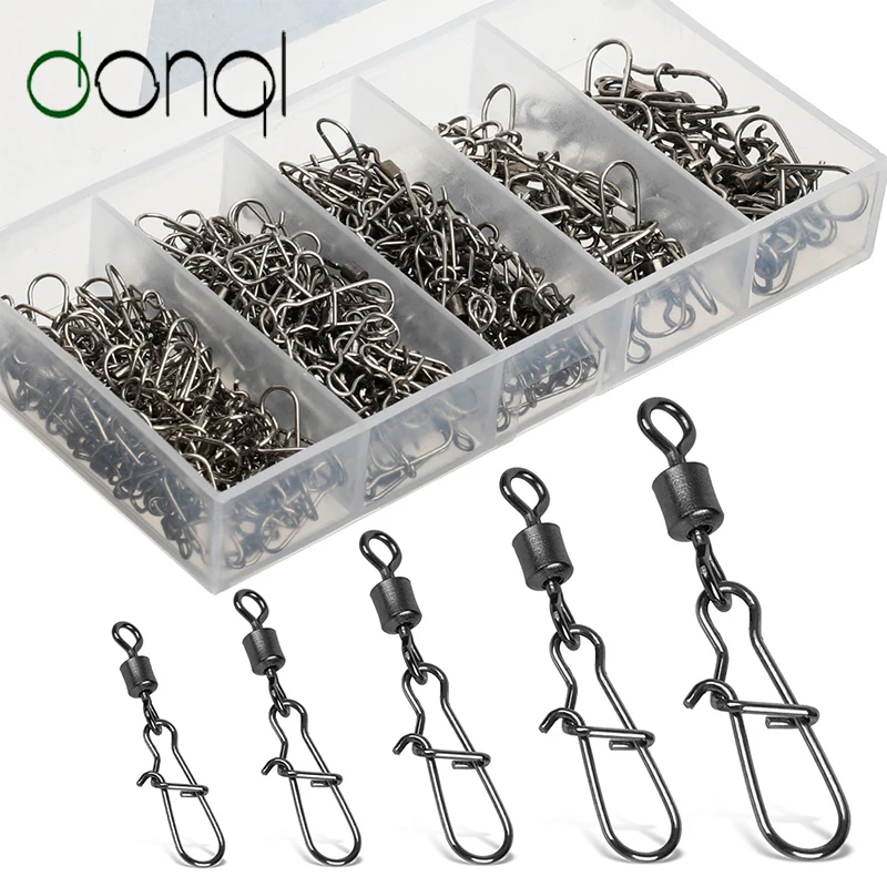 

DONQL 100pcs / Set Rolling Swivel Enhanced Connector 4#-12#Interlock Snap Swivels Fishing Connector Fishing Gear Accessories