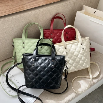 

Fashion Women Shoulder Bag Lattice Pattern Lady PU Leather Travel Shopping Bags Large Capacity Portable Top-handle Totes 2021