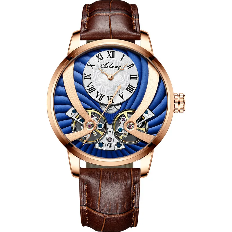 Double Tourbillon Business Mens Watches Top Brand Luxury Casual Automatic Mechanical Sports Watch Genuine Leather Male Clock