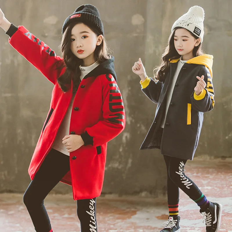 

Girls Woolen Overcoat Fall And Winter Clothes 2019 New Style Children Warm Thick Mid-length Woolen Jacket