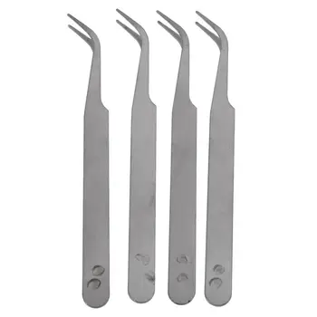 

Silver Tone 5 Inch Length Metal Bent Tip Tweezers 4 Pcs