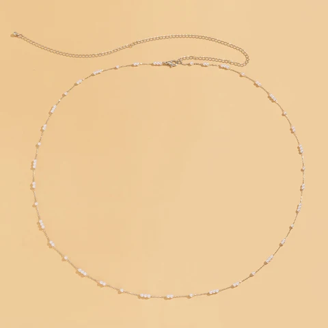 Kpop Bohemia Pearl Thin Belt Waist Beads Chain Jeans Delicate Body Jewelry for Women Harness Fashion Natural Decorations