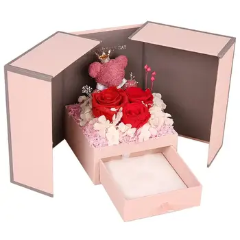 

Romantic Artificial Rose Flower Bear Boxes Practical Jewelry Presents Storage Box for Wedding Valentine Day Gift Anniversary