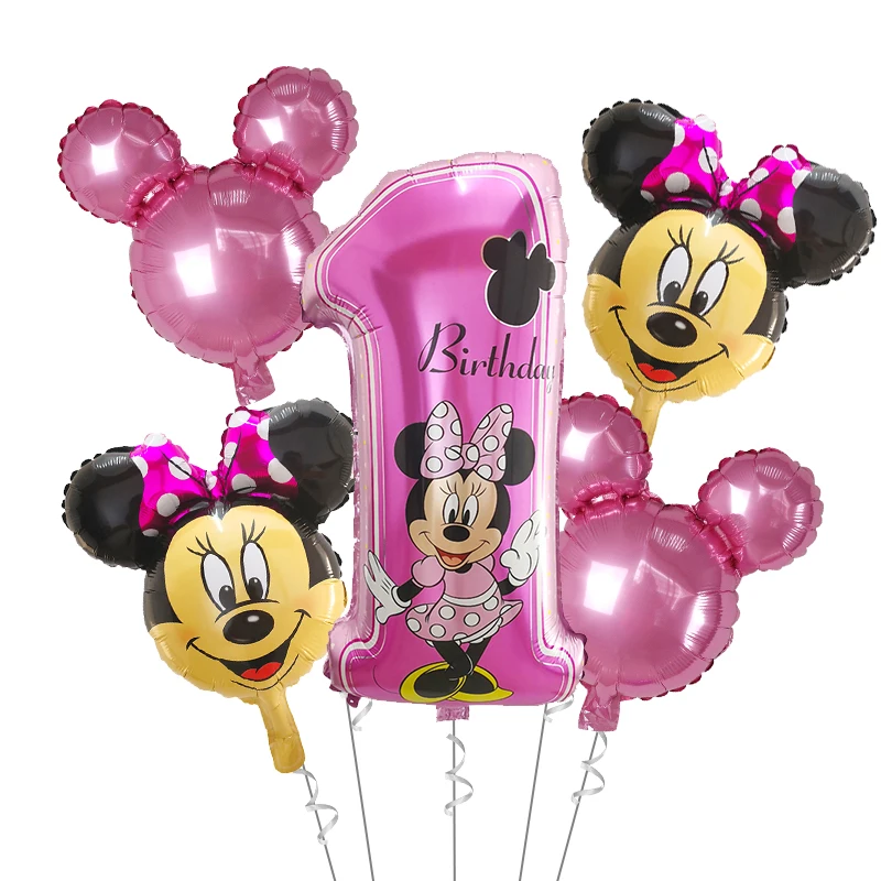 Воздушные шары из фольги с Микки и Минни Маус, 5 шт., воздушные шары с днем рождения для мальчиков и девочек, украшения для вечеринки на день рождения - Цвет: 5pcs
