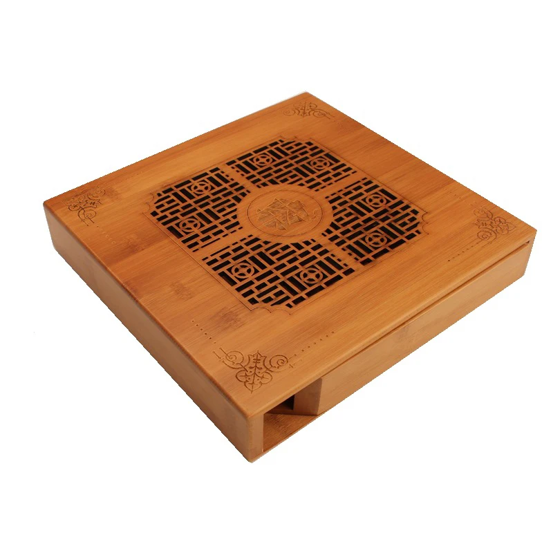 

2020 Hollow-out tea cake box bamboo pu er tea box tea tray pu er tea set packaging box kung fu tea set accessories storage box