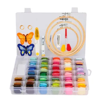 

Embroidery Threads Kit 100 Color Cross Stitch Floss 3pcs Bamboo Hoops Sewing Thread String Kit for Friendship Bracelet Floss