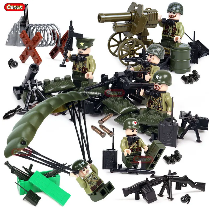 Oenux, серия WW2, мини военные фигурки, строительные блоки, 2 мировая война, США, советская британская армия, военные легоинги, кирпичные игрушки