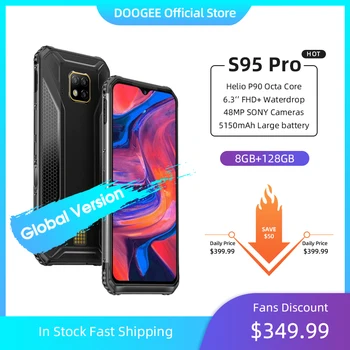 Перейти на Алиэкспресс и купить IP68/IP69K DOOGEE S95 Pro Helio P90 Octa Core 8 ГБ 128 модульный прочный мобильный телефон 6,3 дюймов Дисплей 5150 мА/ч, 48MP Cam Android 9