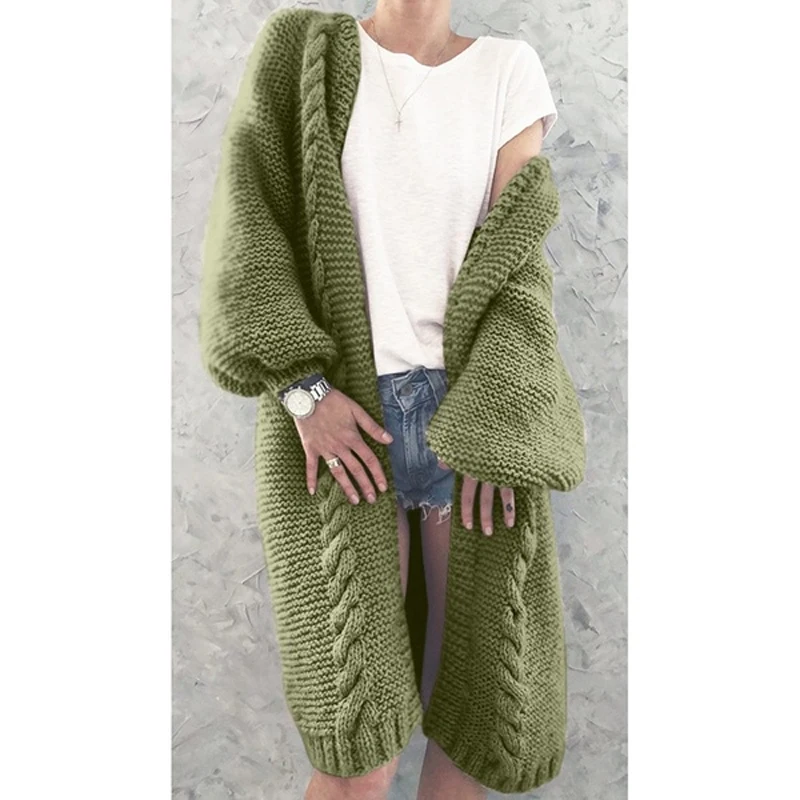Винтажные длинные женские шерстяные кофты женские большие размеры с рукавами «летучая мышь» зимние кардиганы повседневные трикотажные однотонные Джемперы Большие размеры 3XL - Color: Green