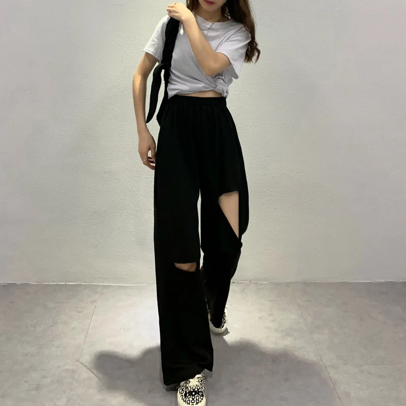 

Ins Korean Syle 2020 New Arrival Hot Summer Pants for Ladies High Waist Adjustable Hole Solid Elegant Hipop Kipop Casual Pant