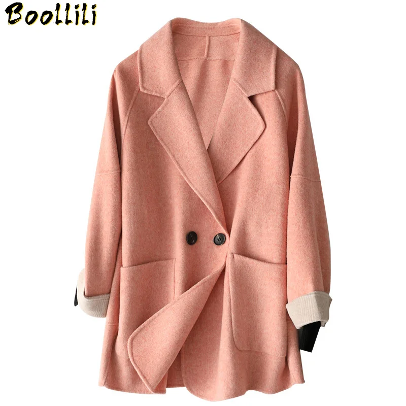 

Boollili Wool Coat Female Spring Autumn Jacket Women Overcoat Herringbone Pink Elegant Woman Coats Jackets 2020