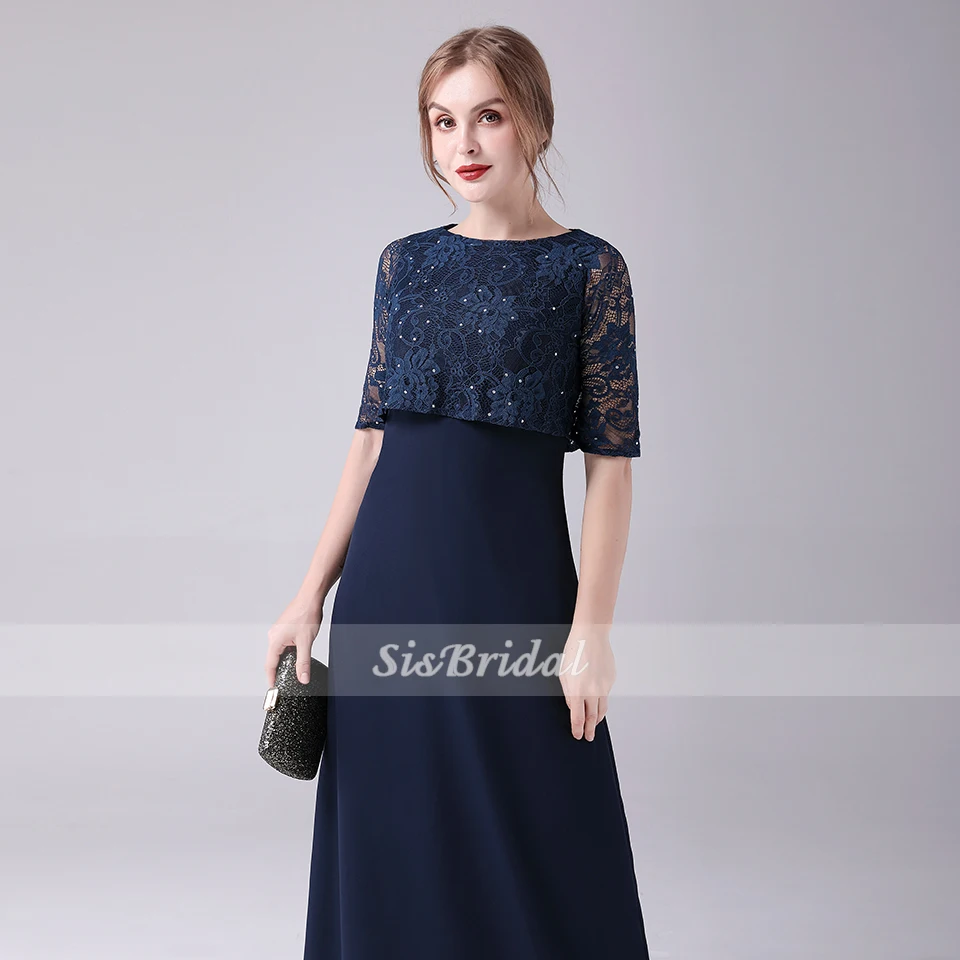 Sheath / Column Bateau Floor-length Chiffon Lace Bridesmaid Dress For Wedding Party