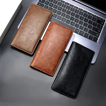 

New Men Wallet Leather Ultra Thin Long Wallets for Men Multi-card Position Credit Card Holder Vintage Male Pu Leather Clutch Bag