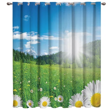 

Beautiful Morning Daisy Blossoms Floral Fabric Kids Window Treatment Hardware Sets Curtain