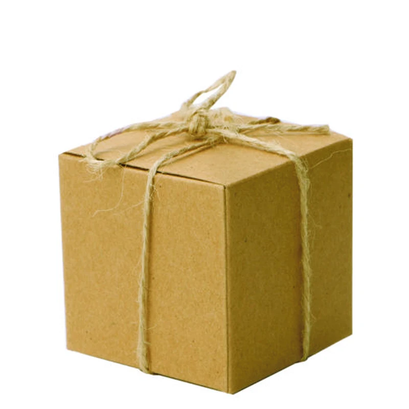 

50 PC Kraft Paper Square Candy Boxes Wedding Party Gift Favor String Tags US