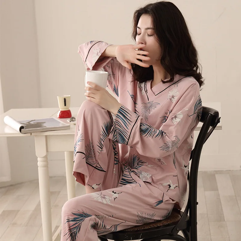 

2020 Pajamas Women's Spring And Autumn Summer Pure Cotton Long Sleeve Korean-style Cartoon Cute Large Size Europe And America Ne