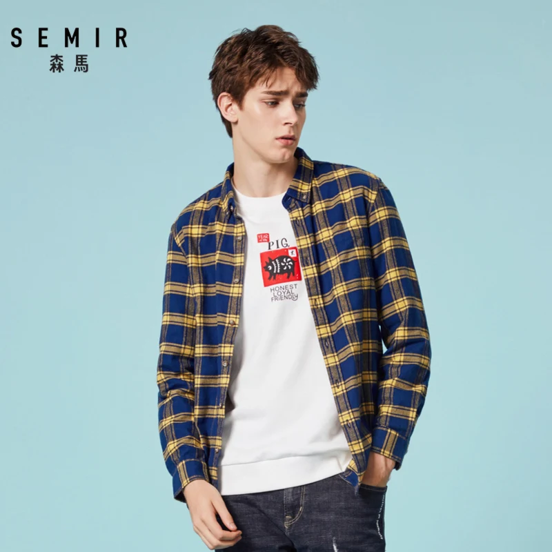

Semir Long sleeve shirt male young spring and autumn 2019 students casual shirt men flannel plaid shirt lazy wind