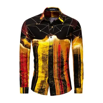 

2020 New Arrival Men's Spring Autumn Fashion High Quality Long Sleeve Contrast Color Printed Cotton Casual Clothes Male Shirt