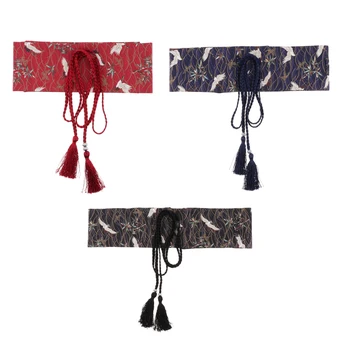

Women Obi Belt Kimono Yukata Wide Band Lace Up Waistband Red-Crowned Crane