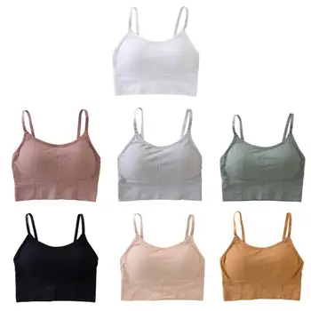 

Adjustable Shoulder Strap Threaded Tube Top With Chest Shockproof Sexy Breathable Pad Fitness Vest Bra Women