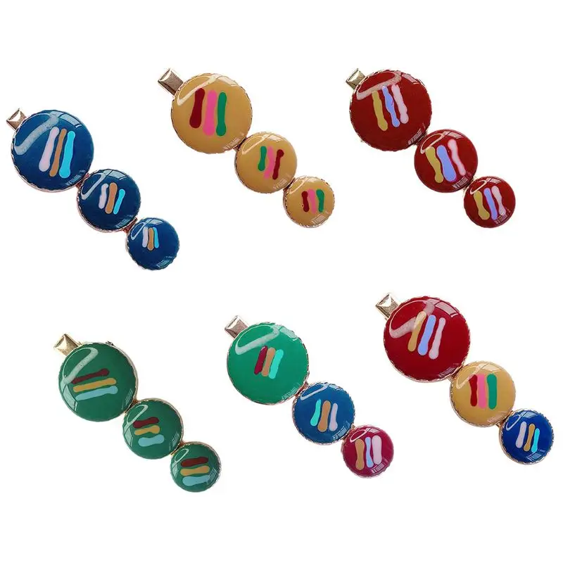

Resin Side Bangs Hair Clip Retro Contrast Color Dripping Glaze Button Hairgrip