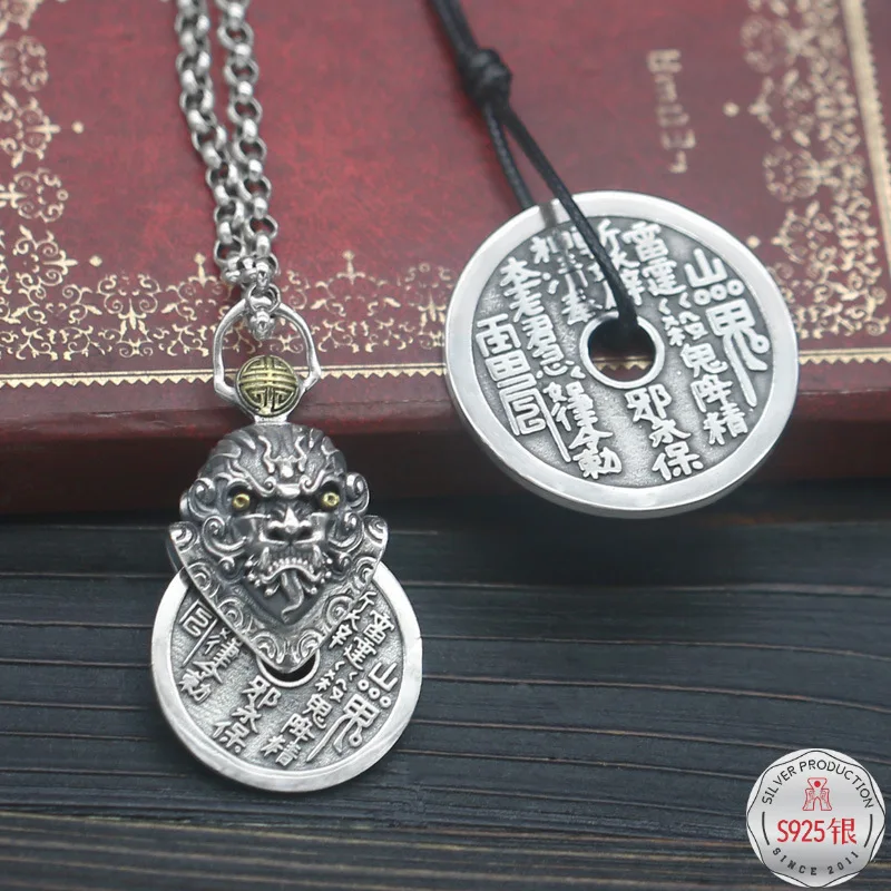 

S925 Fine Silver Mountain Ghost Commemorative Coins Peace Buckle Pendant Charm Coin Necklace Pendant Amulet Ray Make Bagua Coppe