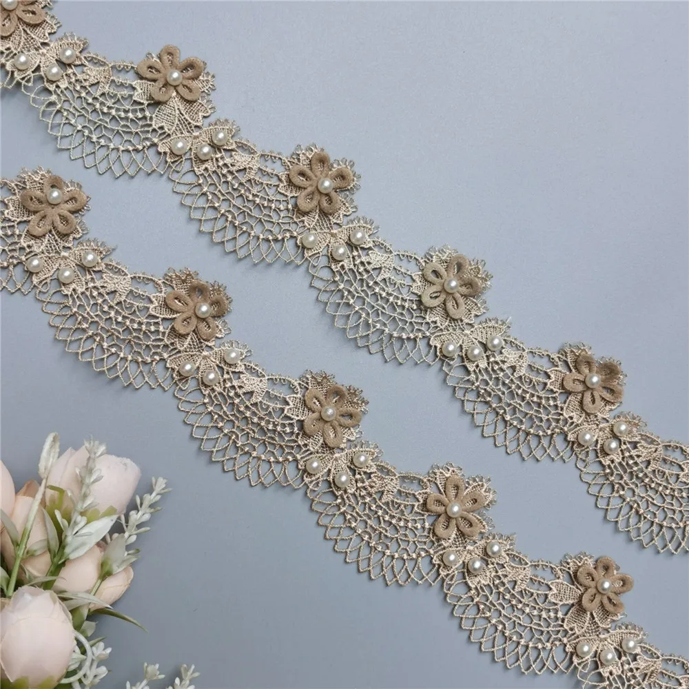Lace Fabric Lace Ribbon Sewing Patches Lace Sewing Supplies Lace Sewing Accessories Lace Accessories Lace Garment Accessories Lace Decoration Clothing Craft Accessories 10x Gold Pearl Flower Ocean Waves Embroidered Lace Trim Ribbon Fabric Patchwork Wedding Dress Sewing Supplies Craft 4.5cm Width