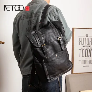 

AETOO Leather shoulder bag, head leather travel bag, soft leather large backpack, casual hundred with computer bag