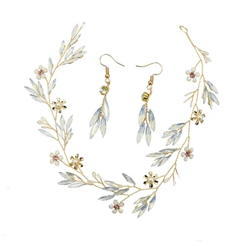 

Crystal Leaf Headband Hair AccessoriesJewelry Set Drop Earrings Bride Wedding Headdress Women Fashion Headpiece Bijoux