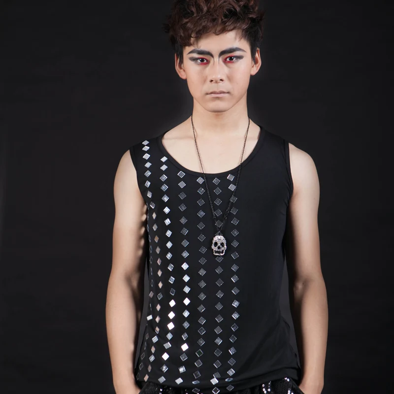 Men Mirror Costume Vest For Men Dance Costume Bar Dj Costume Bar DS GoGo Dancer Costume Male Singers Stage Wear BL2116