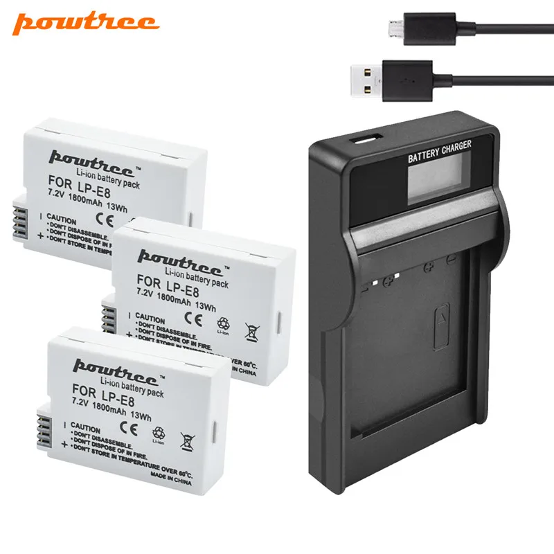 Зарядное устройство Powtree для Canon EOS 550D 600D 650D 700D X4 X5 X6i X7i T2i T3i 1800 мАч Аккумулятор AKKU +