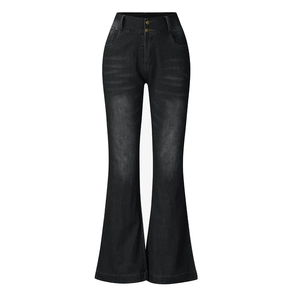 New Plus Size Jeans Women Clothes Destoryed Flare Jeans Femme Button Waist Bell Bottom Denim Long Pants Spodnie Damskie#C11