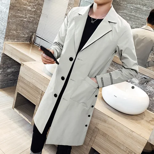 Light Grey AreMoMuWha Новая Мода Длинная ветровка мужская тренд Молодежная Корейская версия самосовершенствование длинное пальто с принтом 871 - Цвет: Light Grey