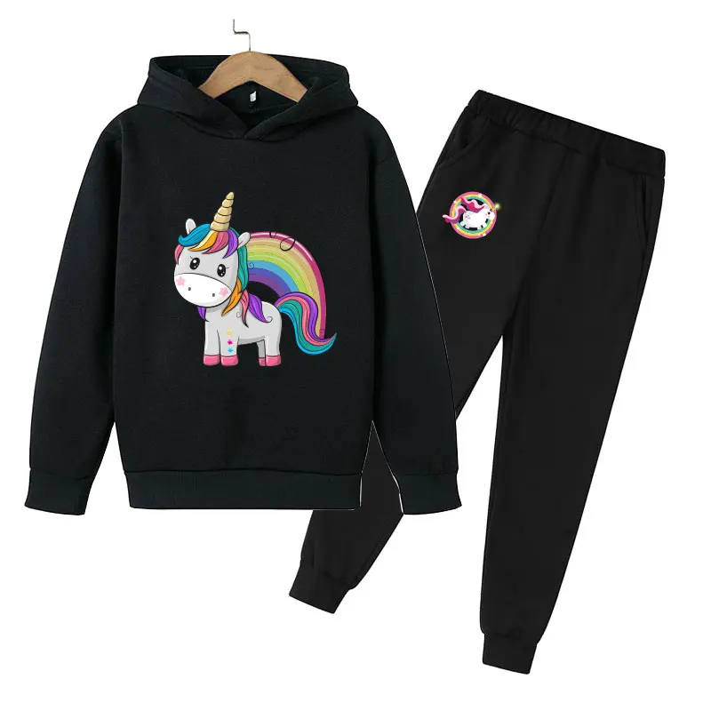 Unicorn Hoodie Children's Hoodie Game Set Autumn Children's Hoodie + Pants 2-Piece Set Girl Cute Girl Sweatshirt 4-14 Years Old hooded hoodie for kids