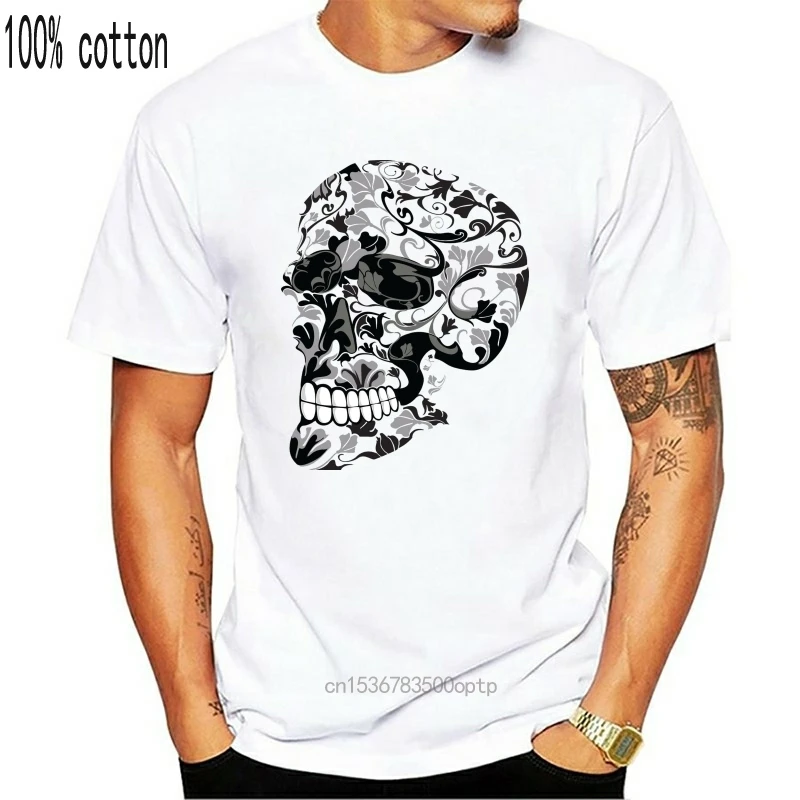Мужская футболка с цветочным принтом черепом и татуировкой | одежда