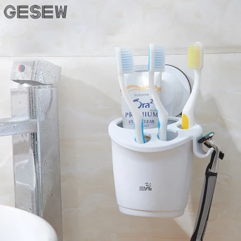 

GESEW Toothbrush Holder Suction Wall Toothpaste Wall-mounted With Shaving Razor Rack Bathroom Home Bathroom Accessories Sets
