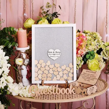 

Silver hearts Guest book alternative drop top box, personalized rustic wedding guest book frame, anniversary shadow box sign box