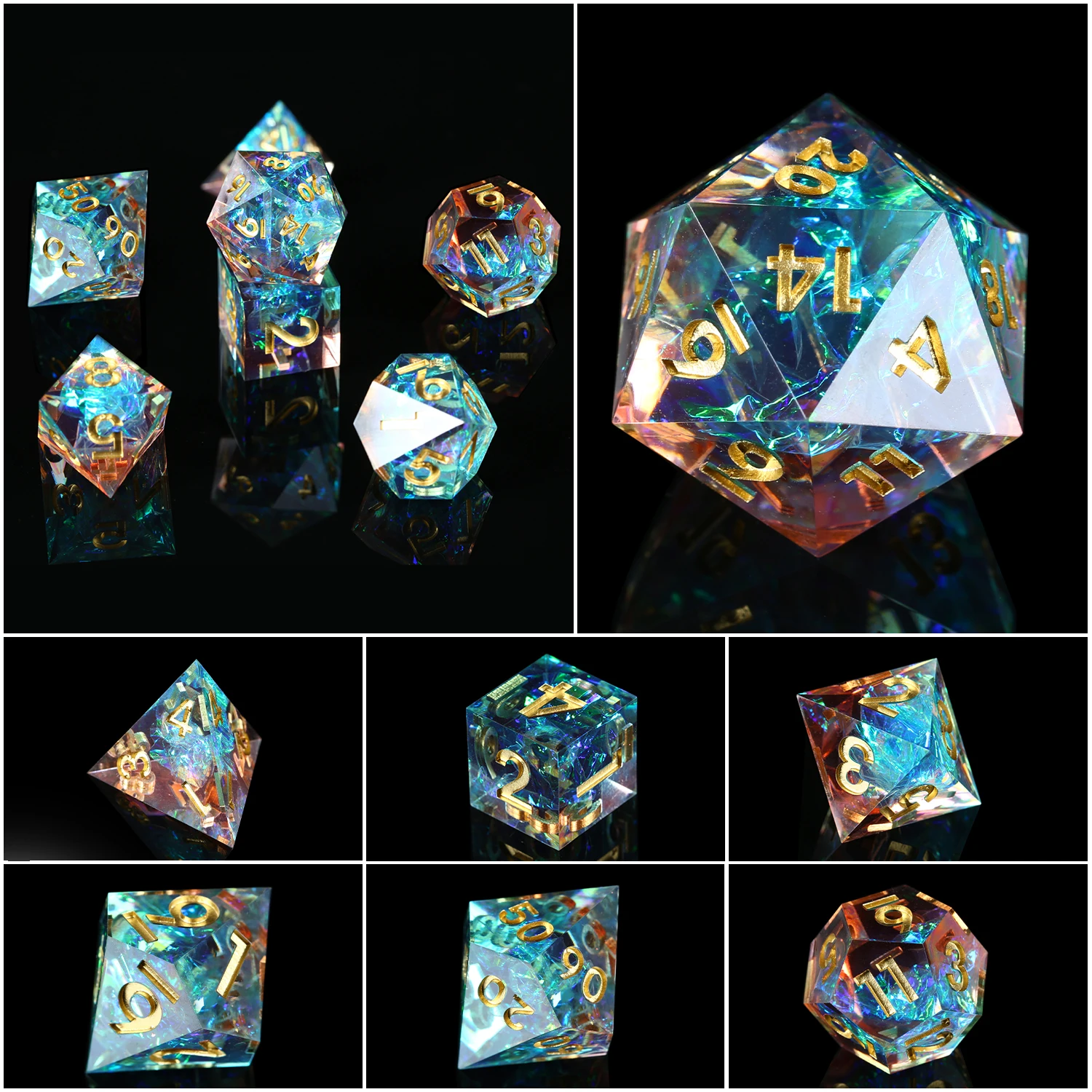Набор костей для ролевых игр DND 7PCS зеркало ручной работы Polyhedral набор D & Подземелья