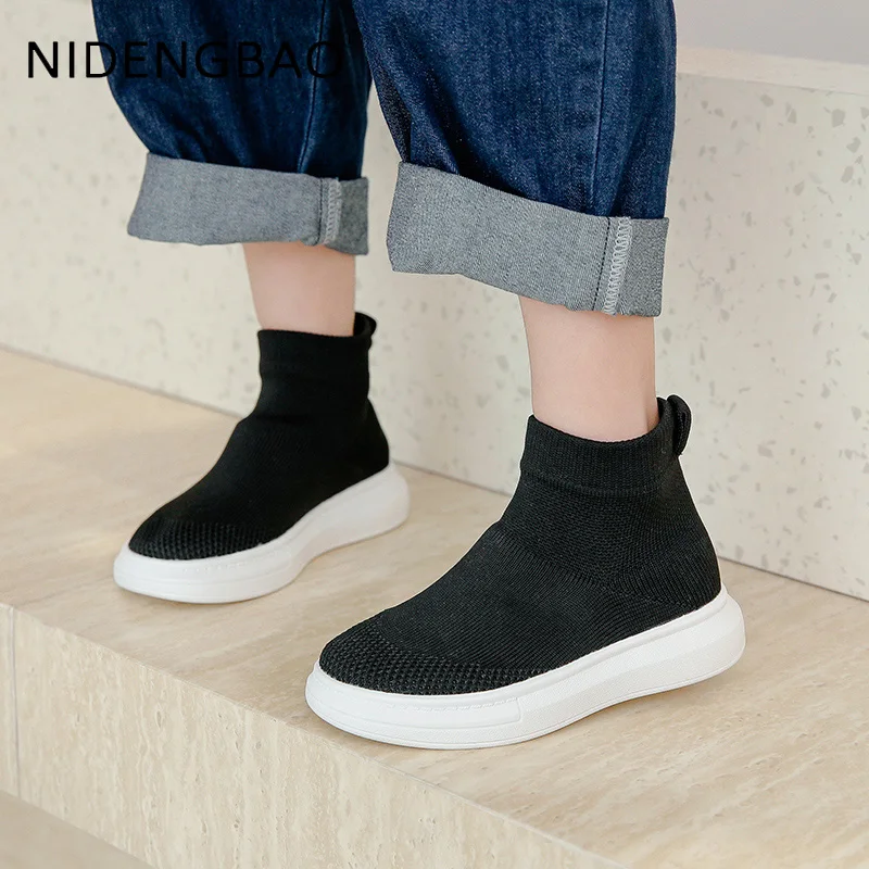 Autumn Kids Sneakers Girls Short Boot Casual Socks Shoes Breathable Non Slip High Elastic Ankle Wrapping Child Sports Shoes